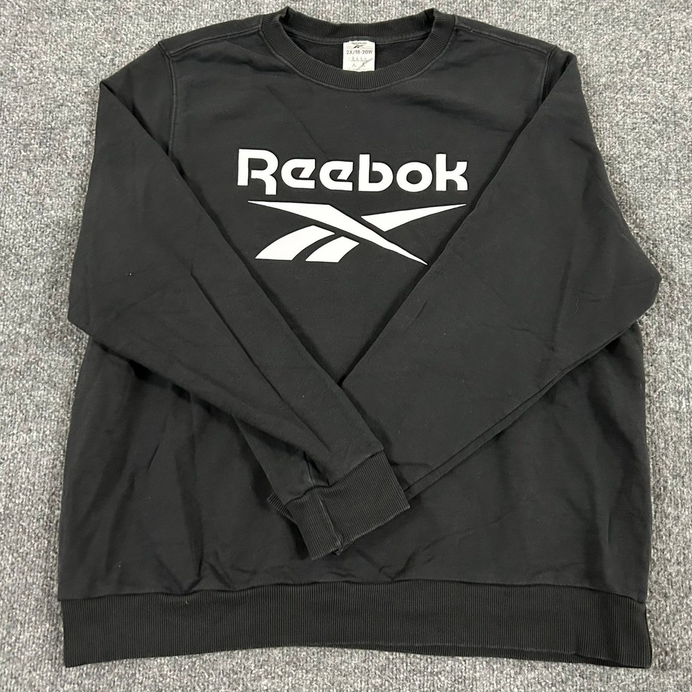 Reebok Sweatshirt Womens Size 2X Black Logo Graphic Crewneck Pullover Athletic